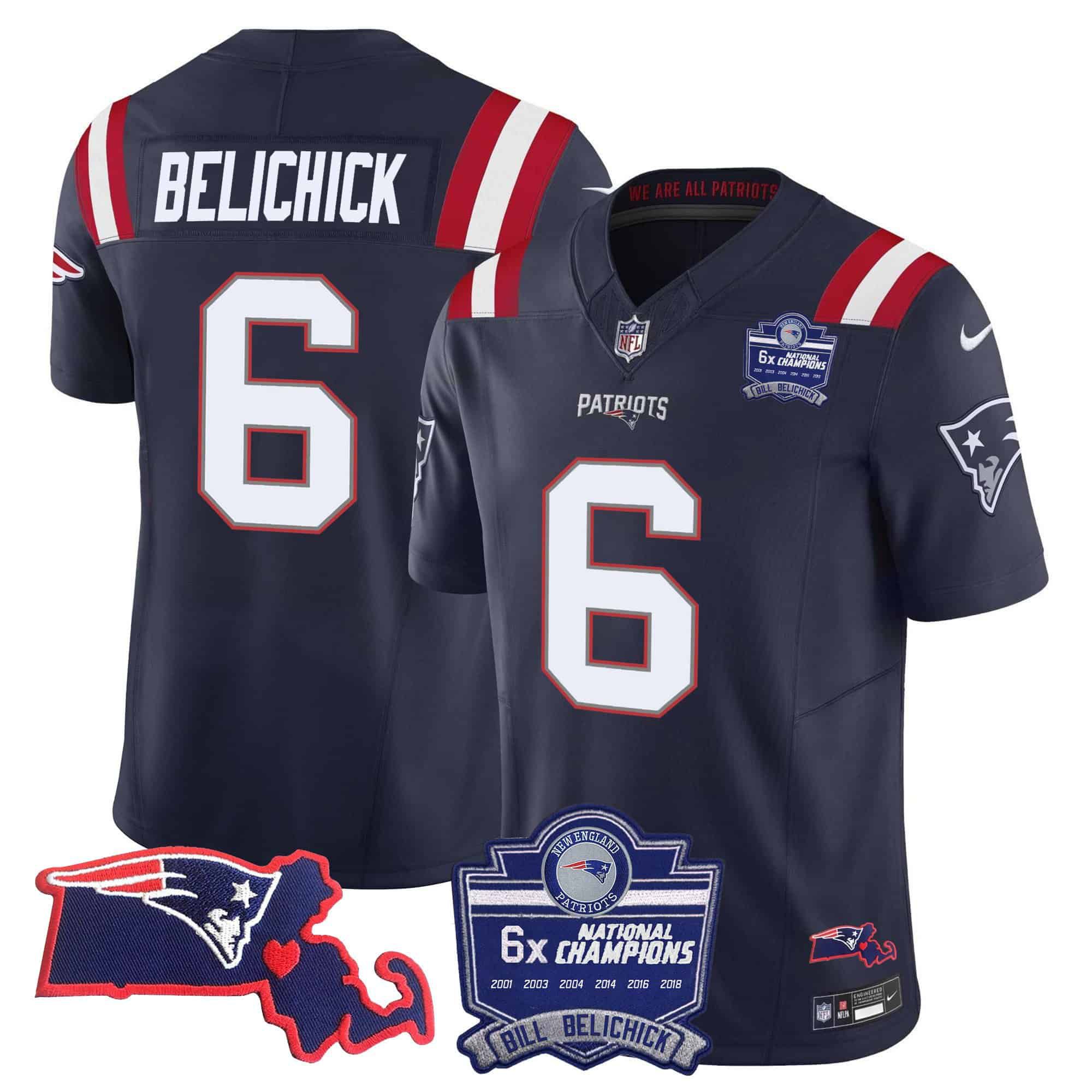 Men New England Patriots #6 Belichick Dark blue 2024 Nike 6x Champions Patch Vapor Limited NFL Jersey style 1->indianapolis colts->NFL Jersey